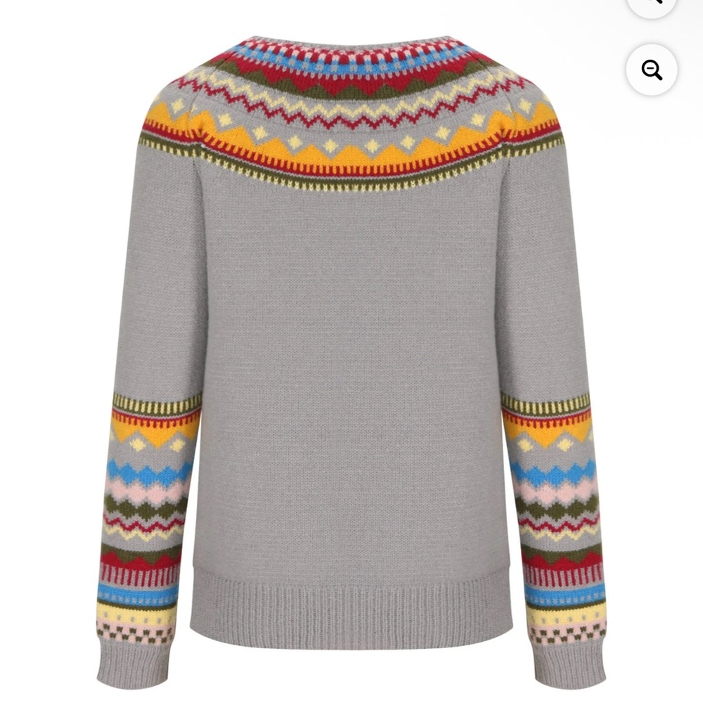 Amazon Women's Gray Sweater with Vibrant Patterns - Picture 2 of 7